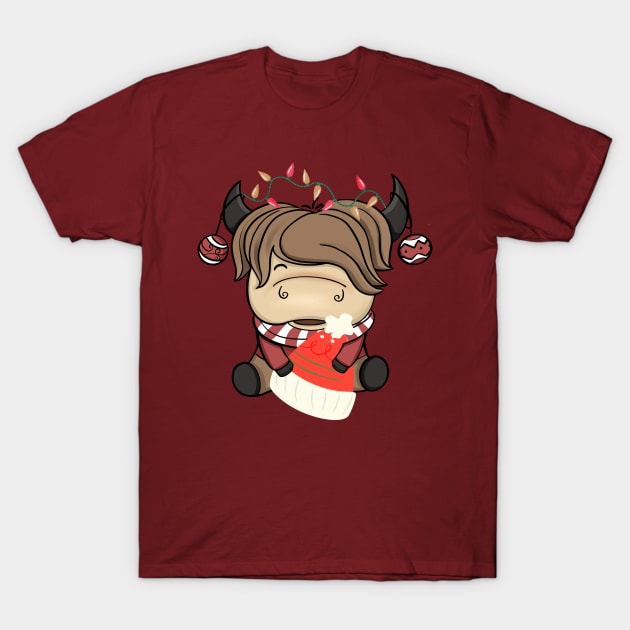 Christmas Highland Cow With Santa Claus Hat T-Shirt by i am Cuta